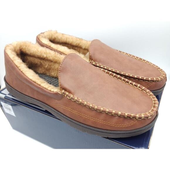 Haggar Men's Faux-Shearling Memory Foam Venetian House Slippers Tan 11-12 XL NEW - Picture 1 of 9